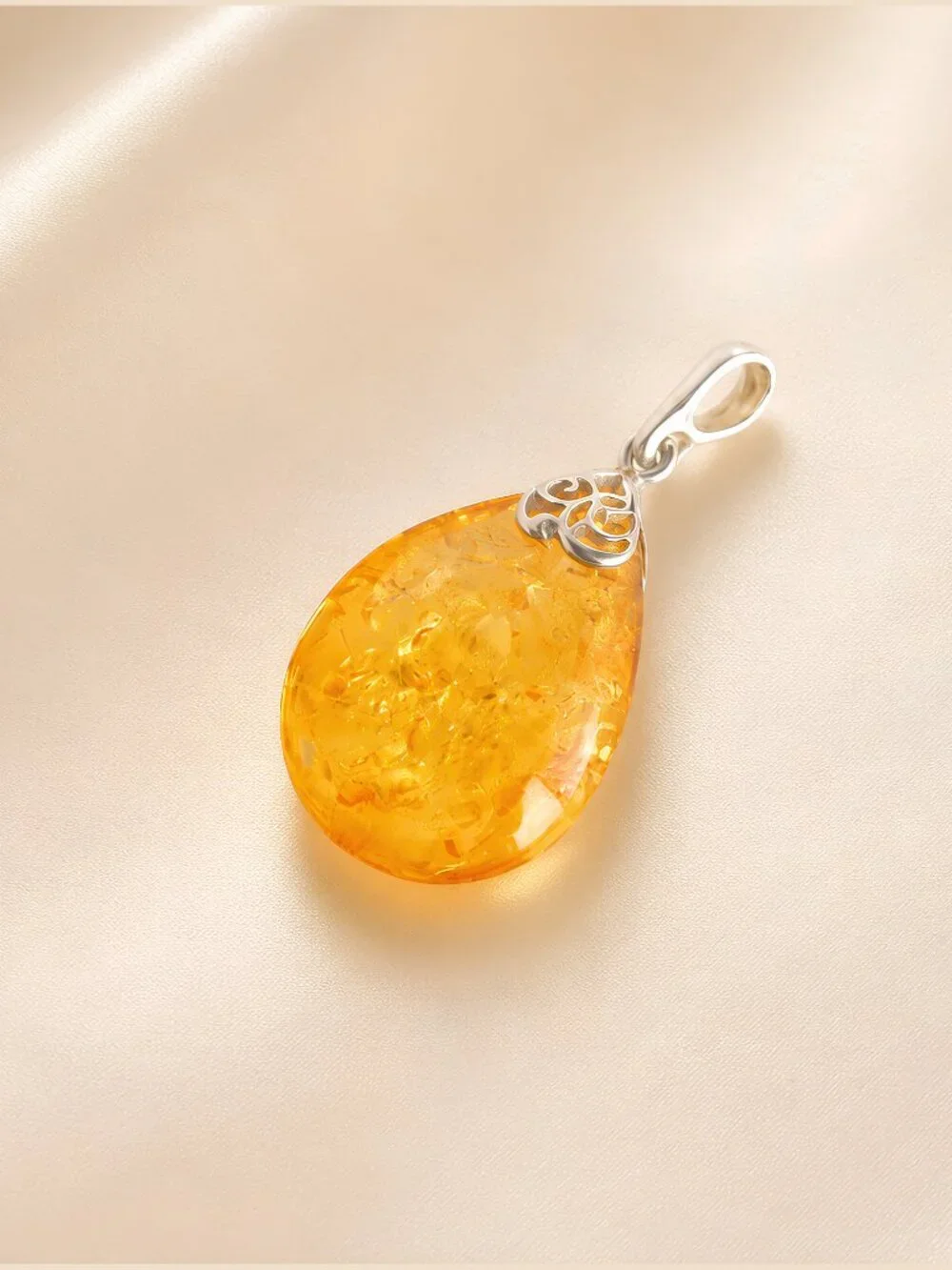 Baltic Amber Lemon Drop Pendant in Sterling Silver